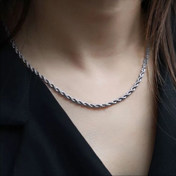 💗 Classic s 5mm Rope Silver Chain Necklace 22inch - Picture 4 of 6